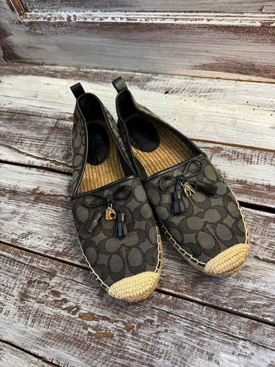 Coach Shoes - Coach Monogram Canvas Espadrille Flats - Black & Tan